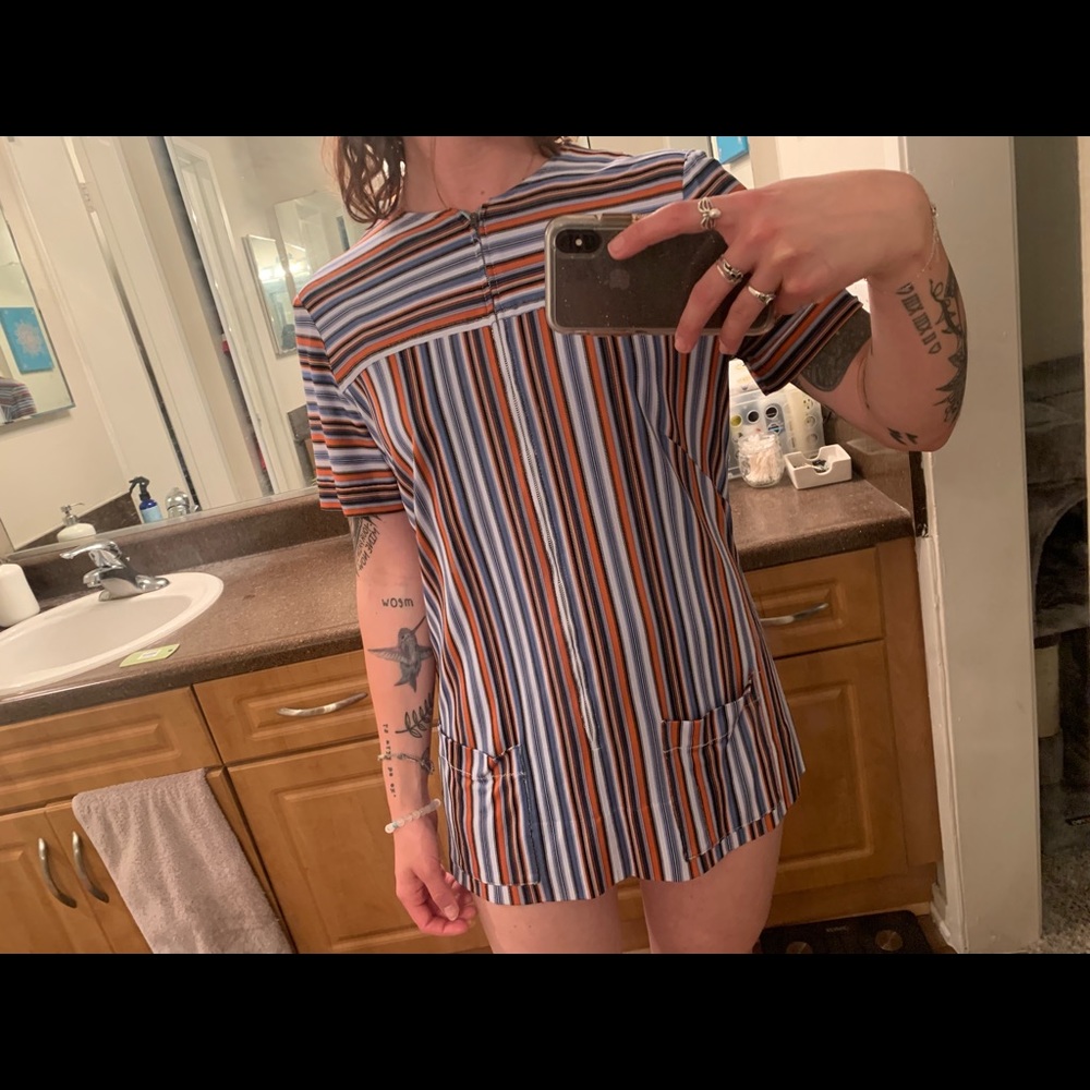Vintage Striped Dress w/ Front Zip and Pockets